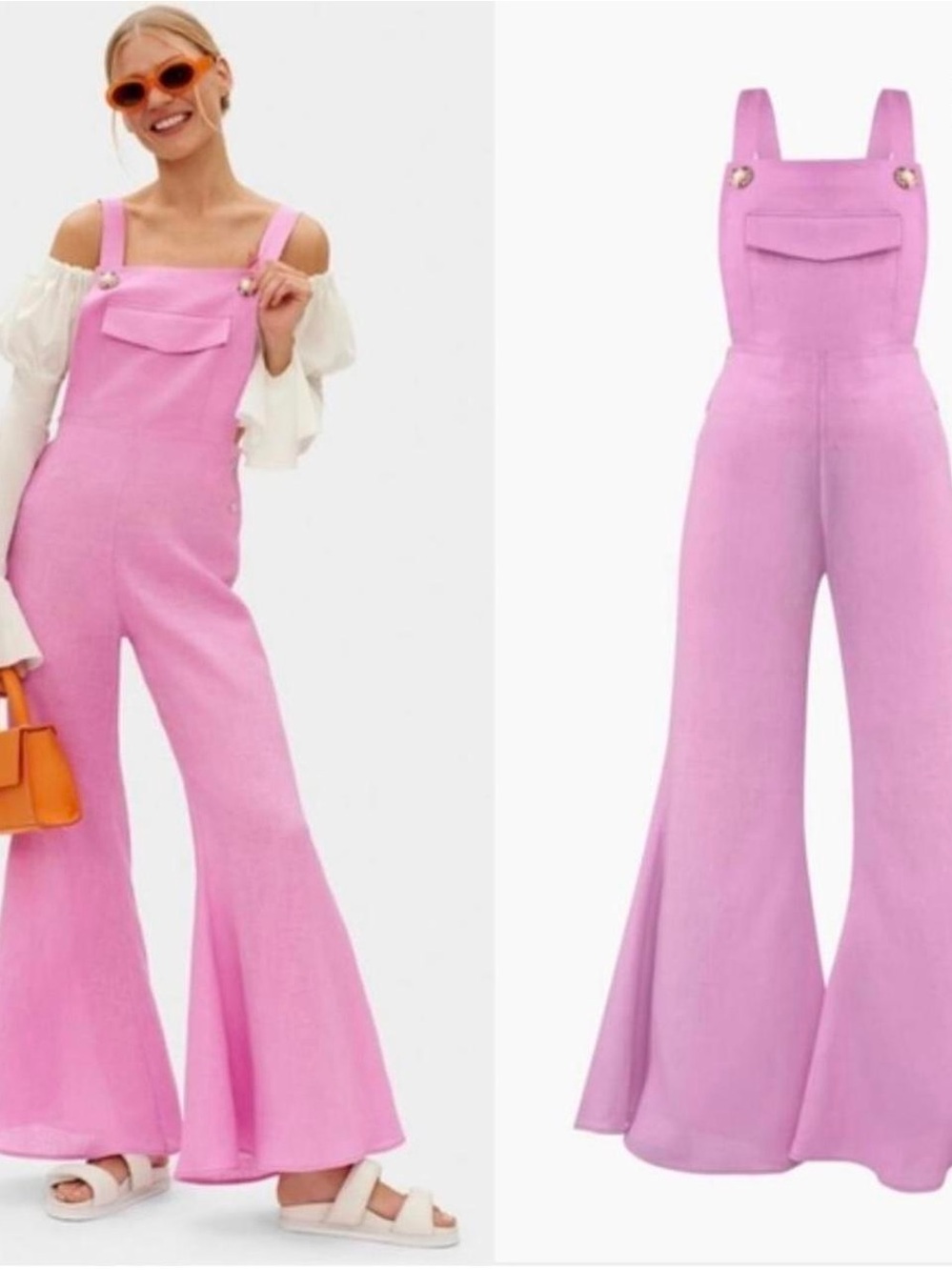 Pink Wide-Leg Jumpsuit Overalls linen